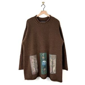 Blue Fish Vintage Wool Handmade Patch Sweater Tunic Brown Sz 3